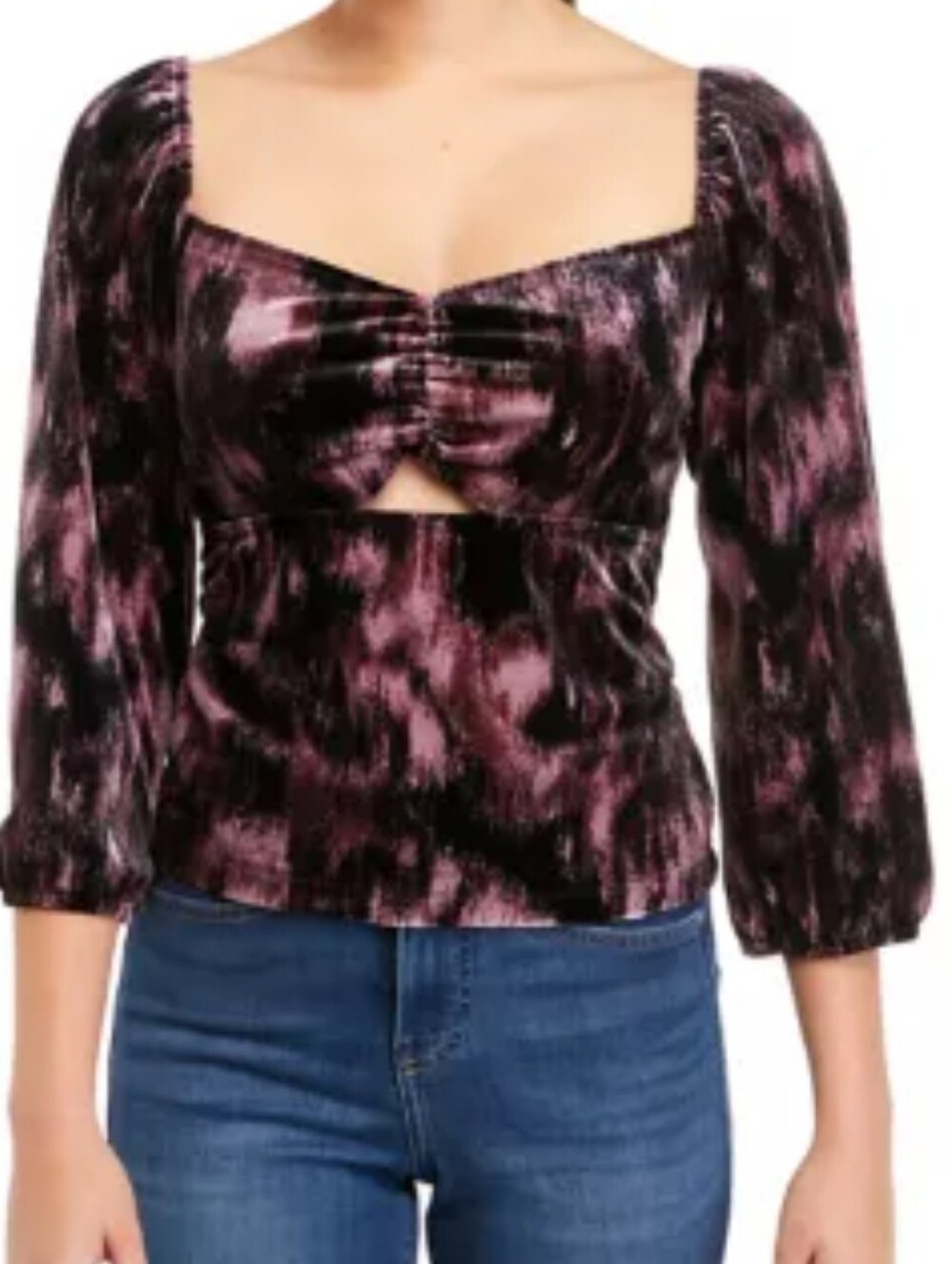 new A. BYER size XL Tie Dye 3/4 Sleeve Cutout Velvet Top Purple